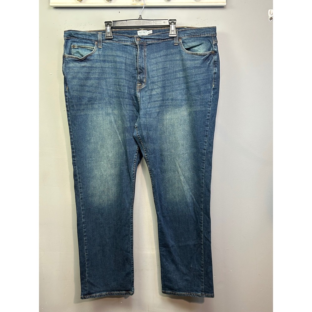 True Craft Jeans Mens 48x34 Blue Medium Wash Straight Leg Stretch Denim T9110